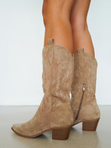 Beige cowboy heel boot