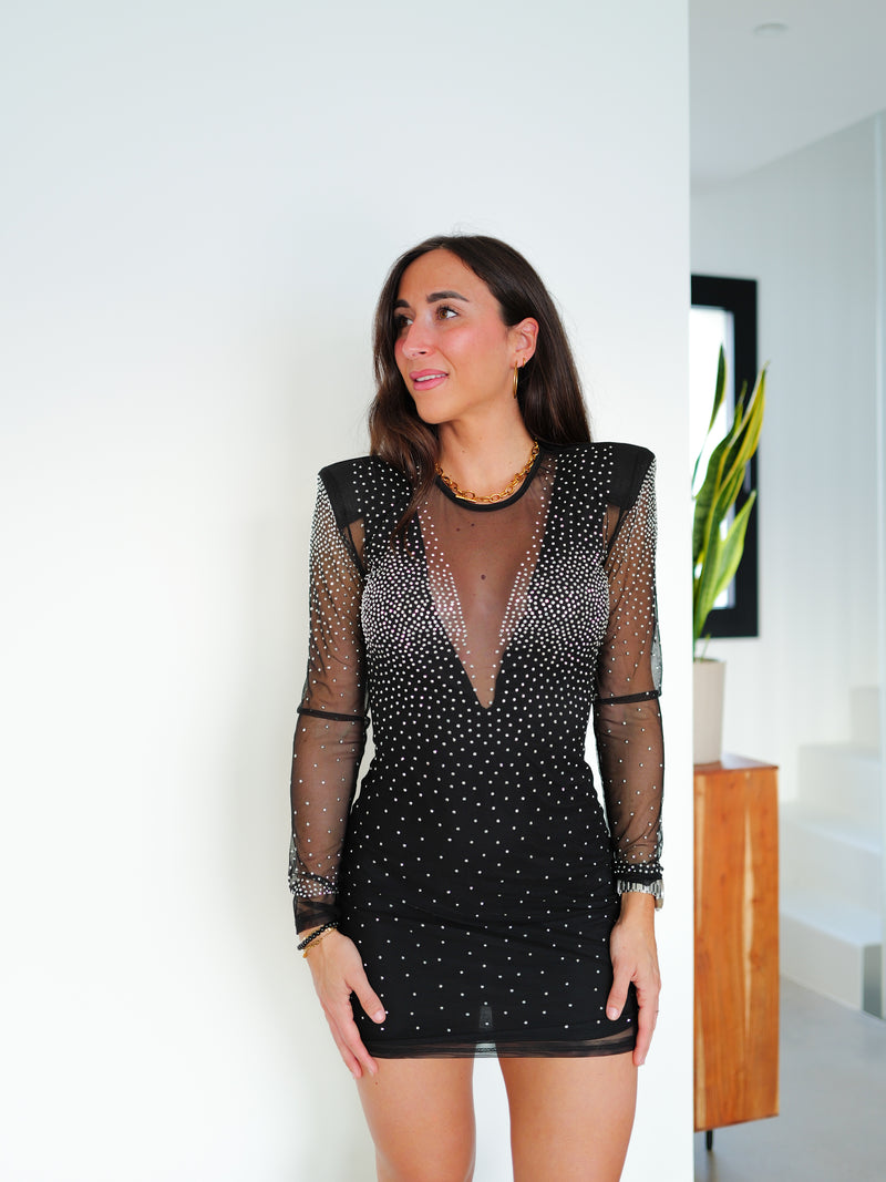 Black jewel transparency dress