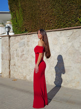 Burgundy back bardot dress