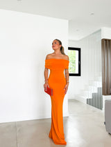 Orange back bardot dress