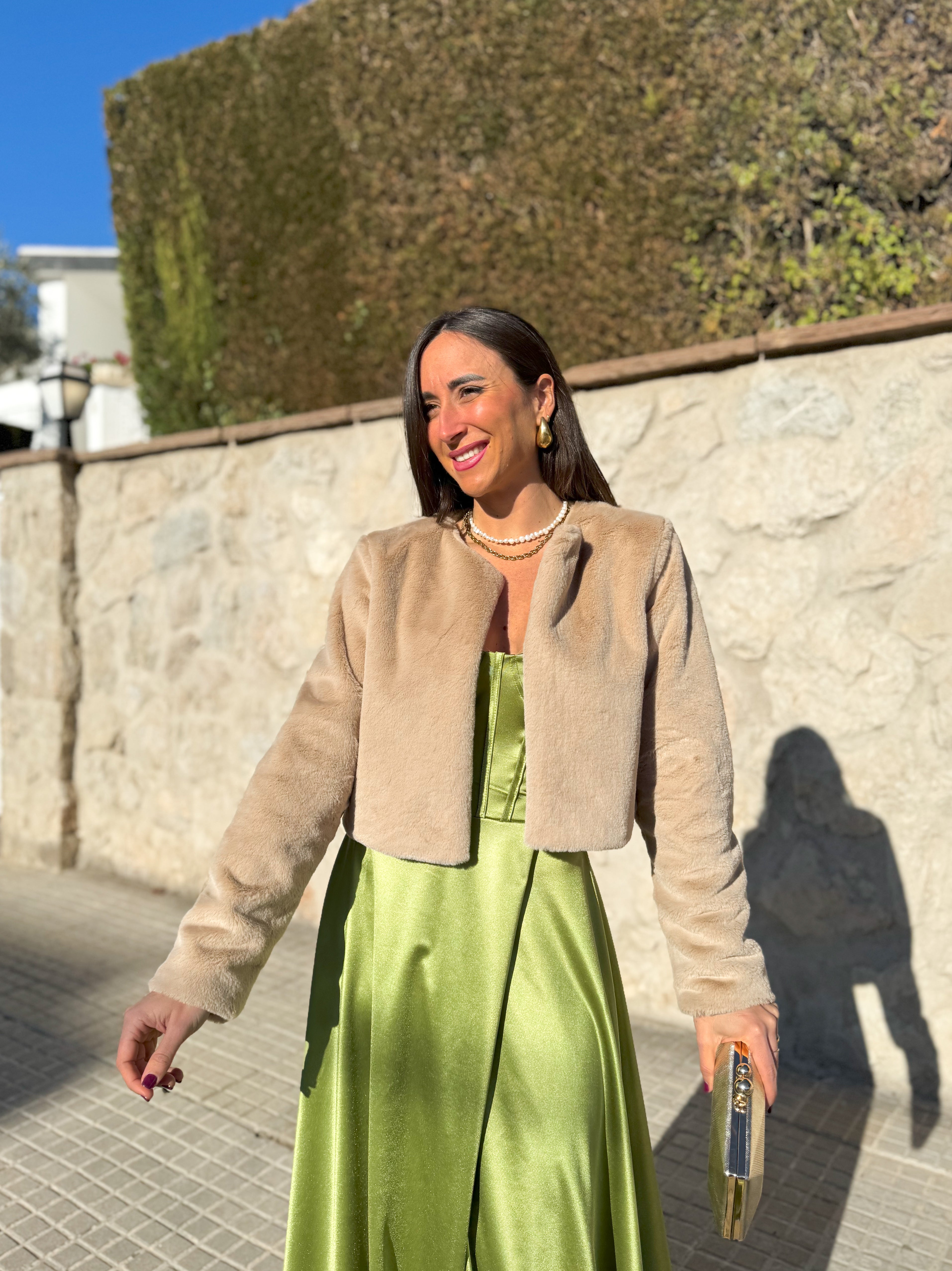 Beige fur crop jacket