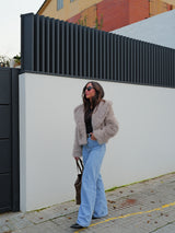 Gray lapel fur jacket