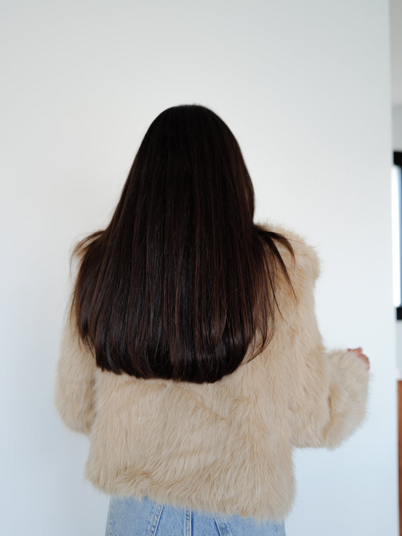 Beige fur lapel jacket