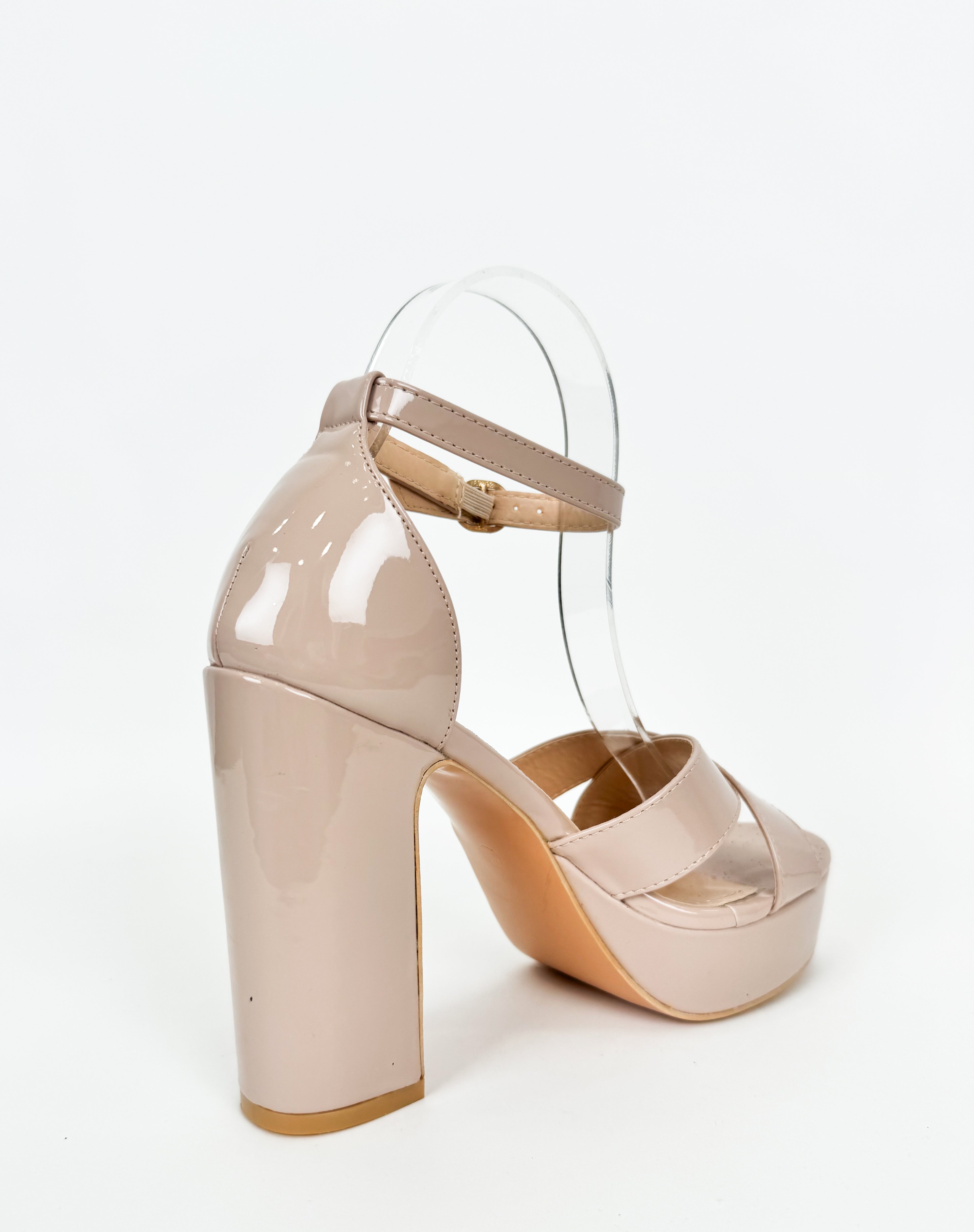 Nude patent leather platform sandal