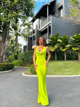 Lime long waterfall dress