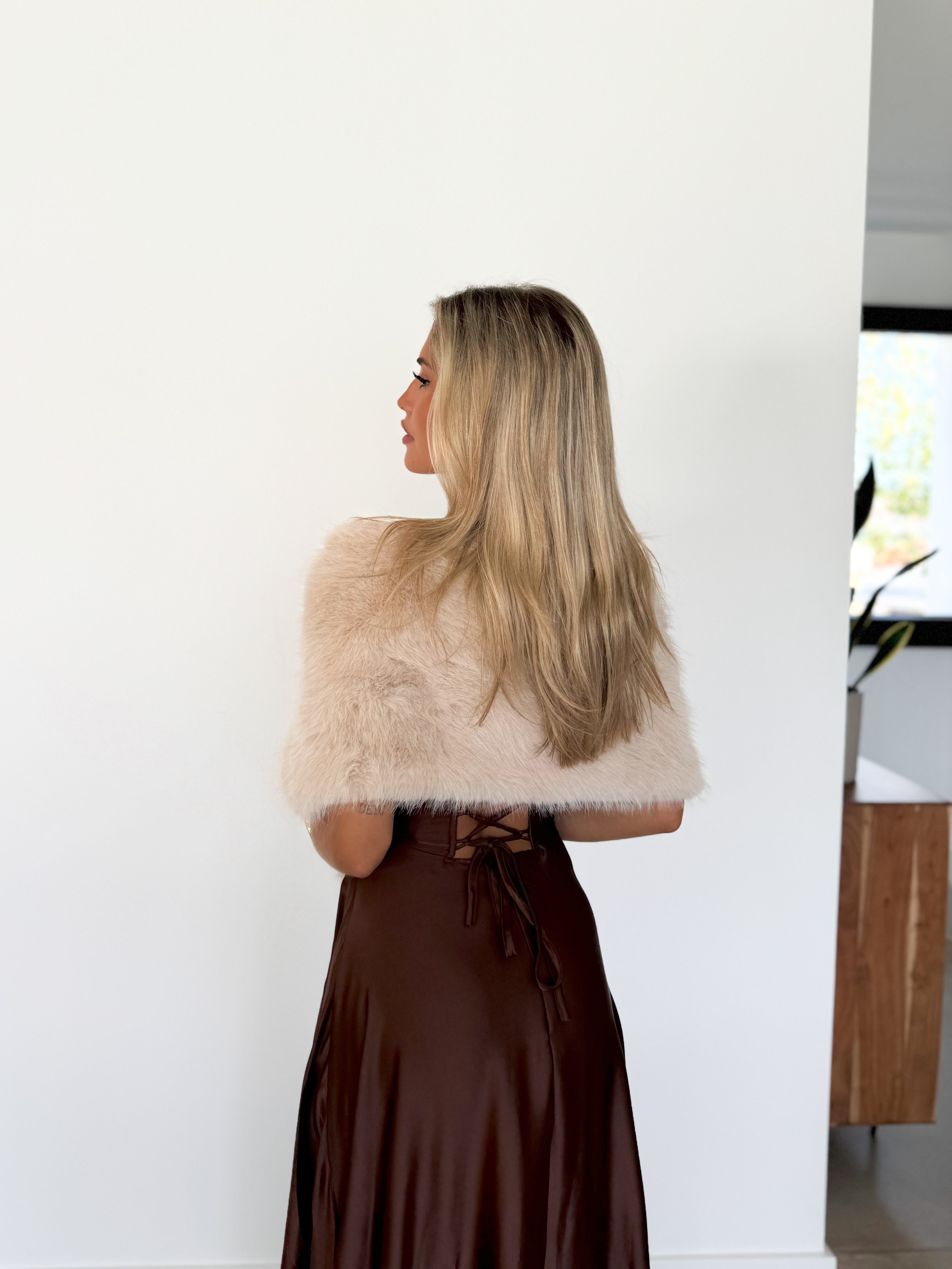 Beige fur event stole