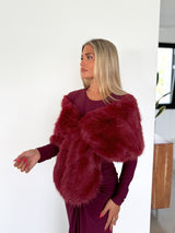 Fur event stole burgundy