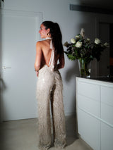 Mono halter strass flecos beige