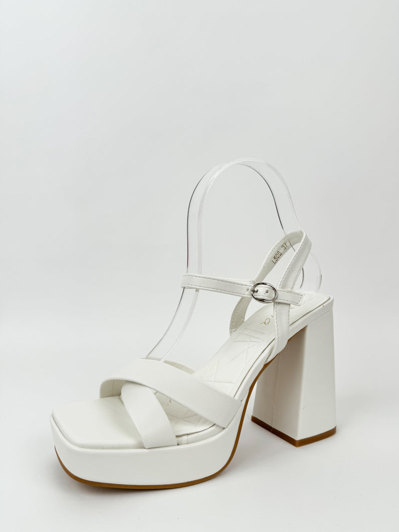 White cross platform sandal