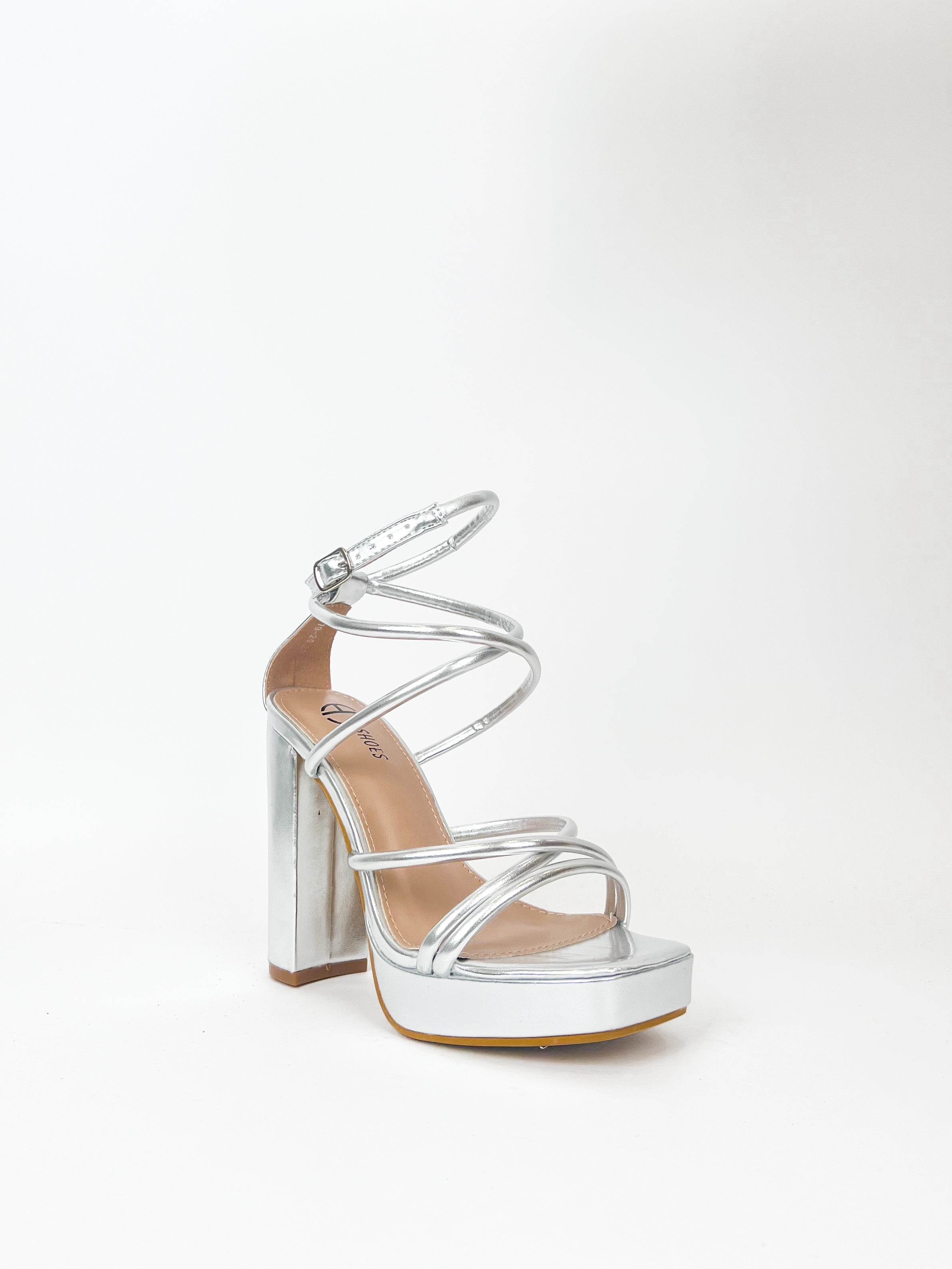 Silver round lace up platform sandal