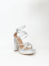 Silver round lace up platform sandal