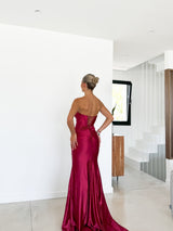 Bordeaux strapless dress burgundy