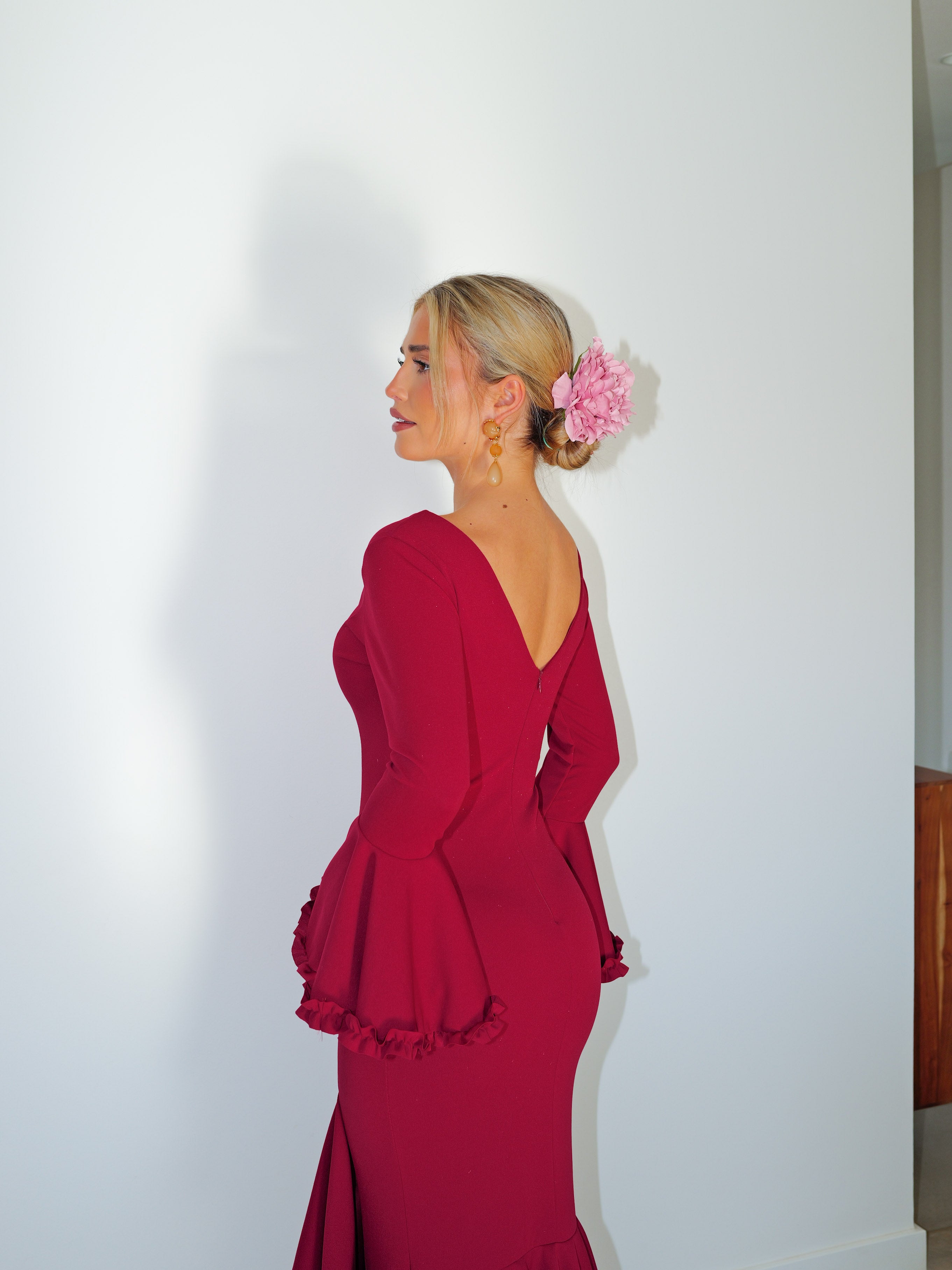Asymmetrical burgundy flamenco dress