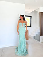 Corset dress with rhinestones mint tail