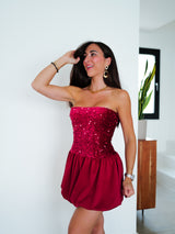 Burgundy glitter mini dress pompous word