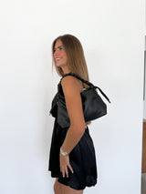 Leather shoulder bag black terry