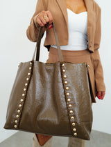 Brown shiny studded bag