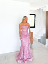 Corset dress with rhinestones pink tail