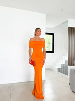 Orange back bardot dress