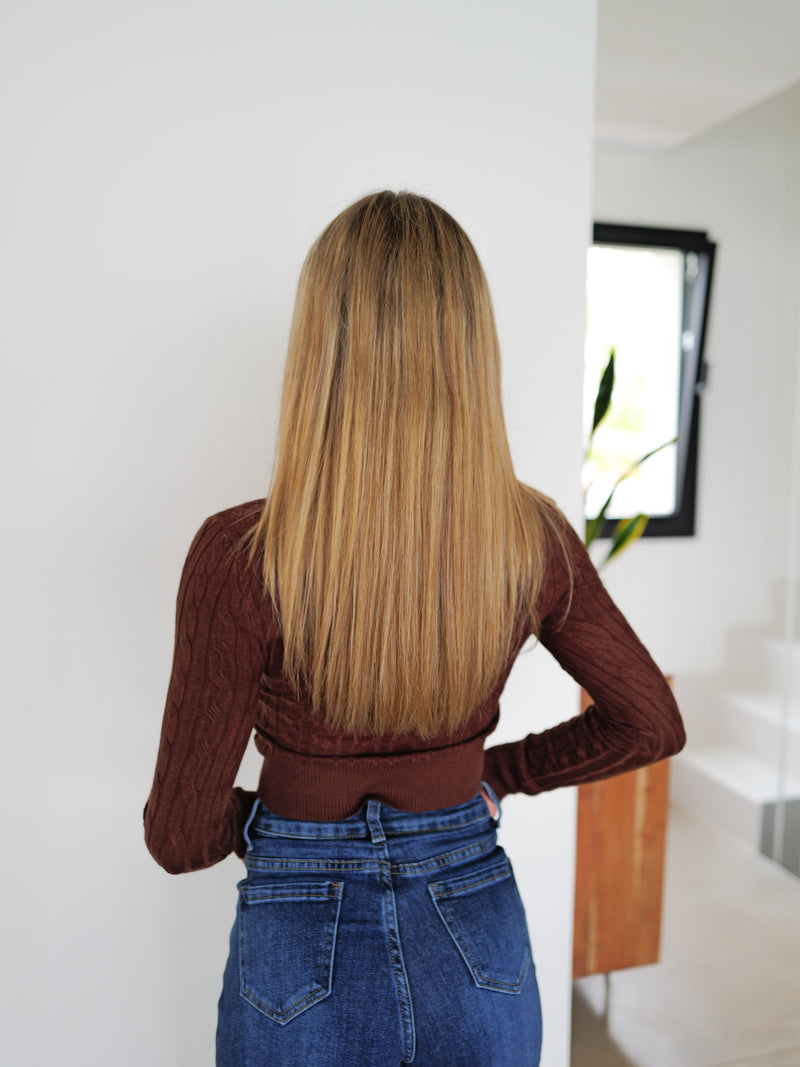 Brown braided sweater