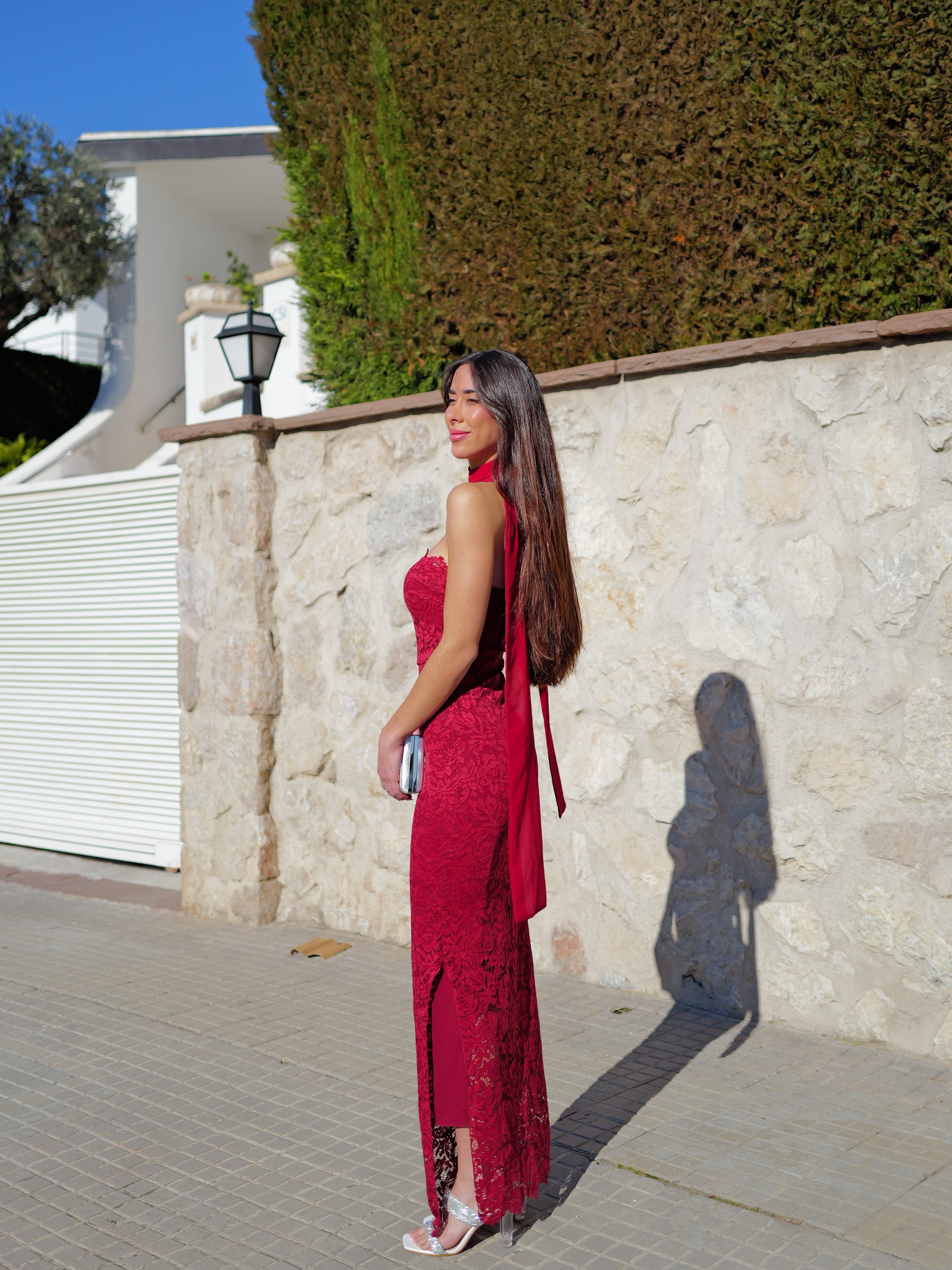 Burgundy lace choker dress