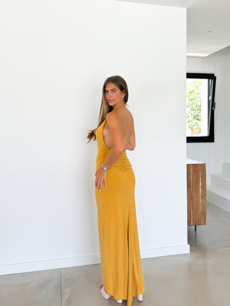 Mustard braided halter dress