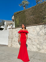 Long red pompous dress