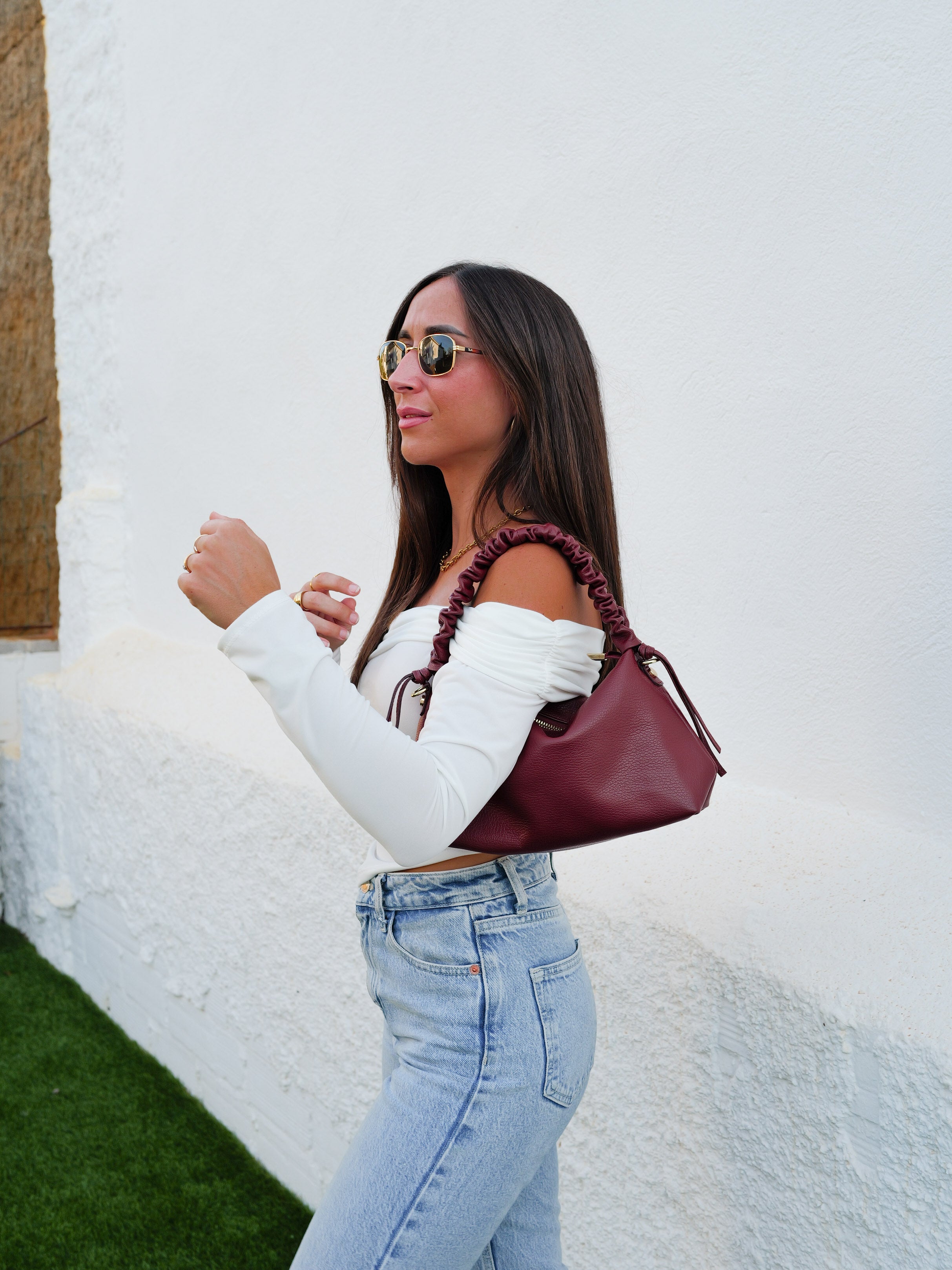 Burgundy leather shoulder bag