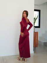 Burgundy draped sleeves dress