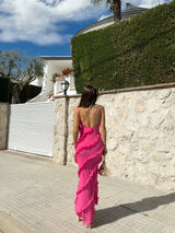 Pink crepe ruffles dress