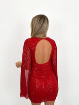 Red sleeves glitter dress