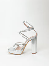 Silver round lace up platform sandal