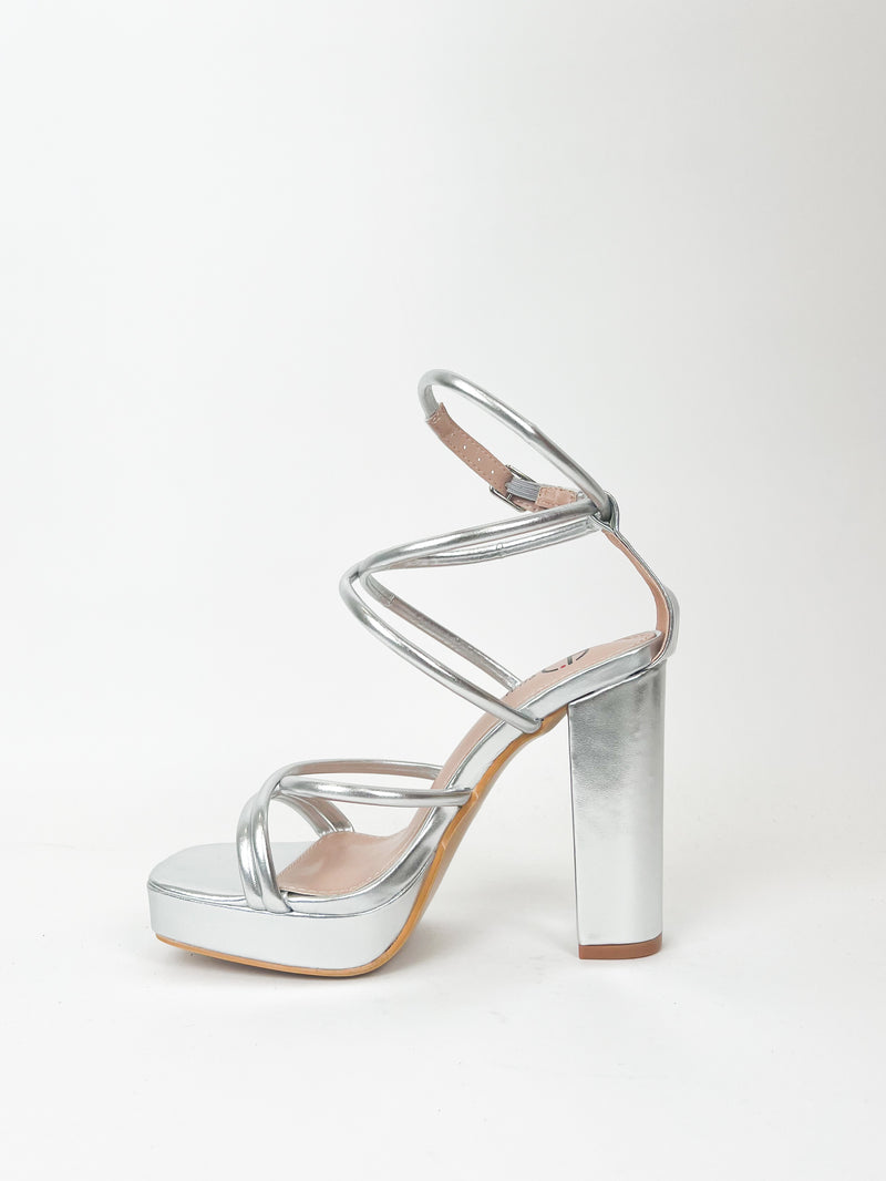 Silver round lace up platform sandal