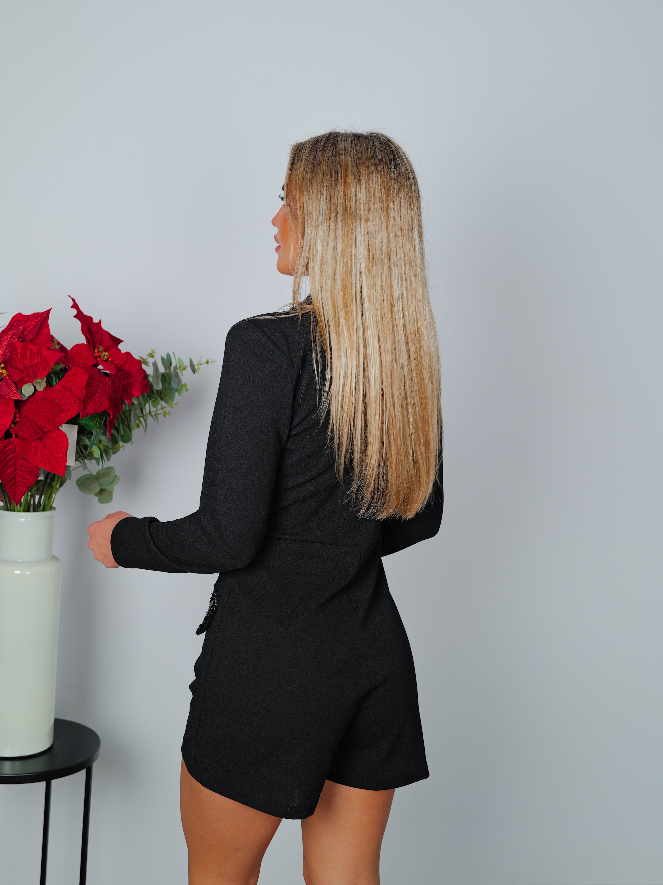 Jumpsuit black glitter lapel