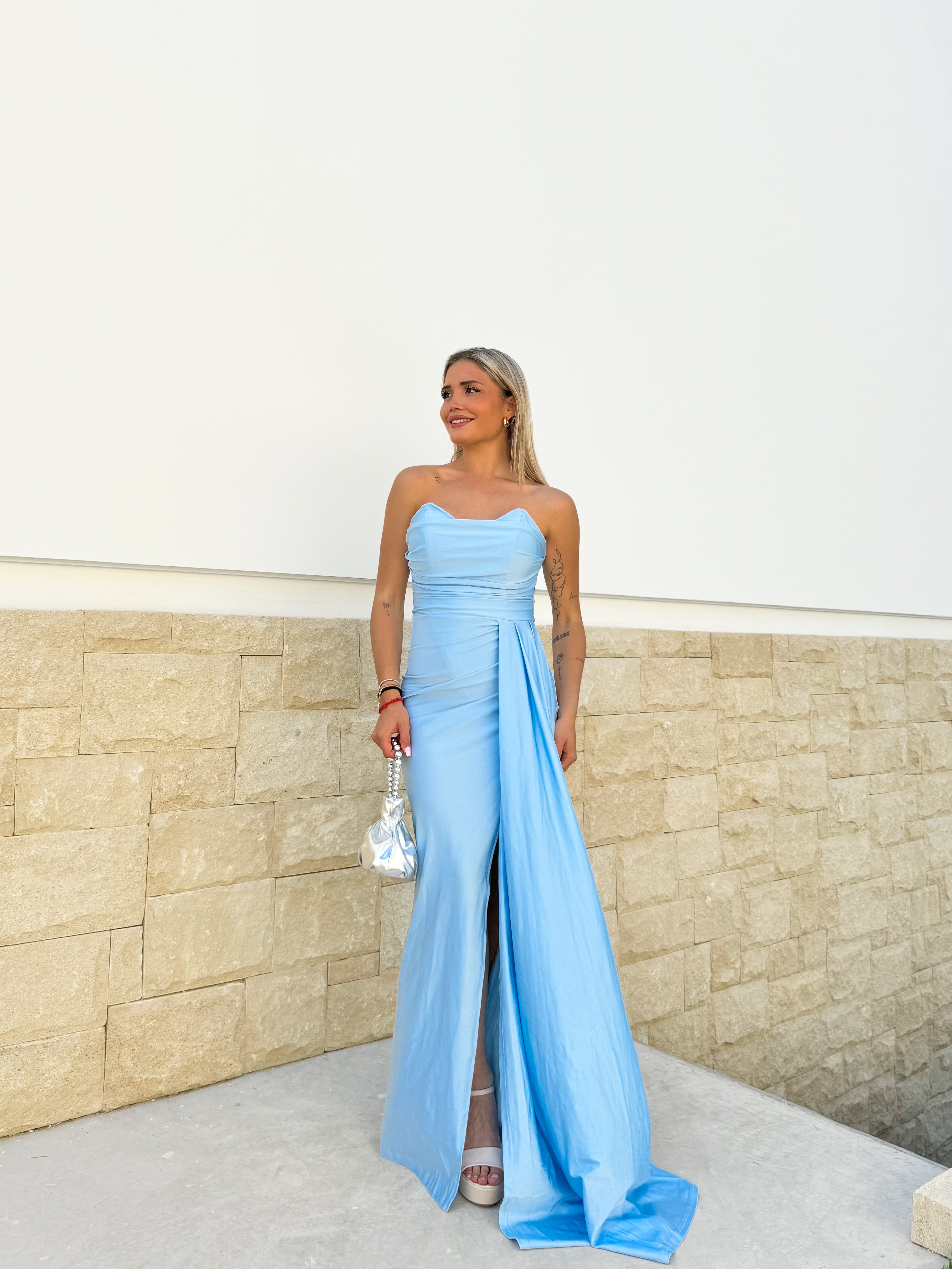 Light blue band word dress