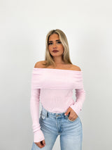 Pink ribbed boat sweater