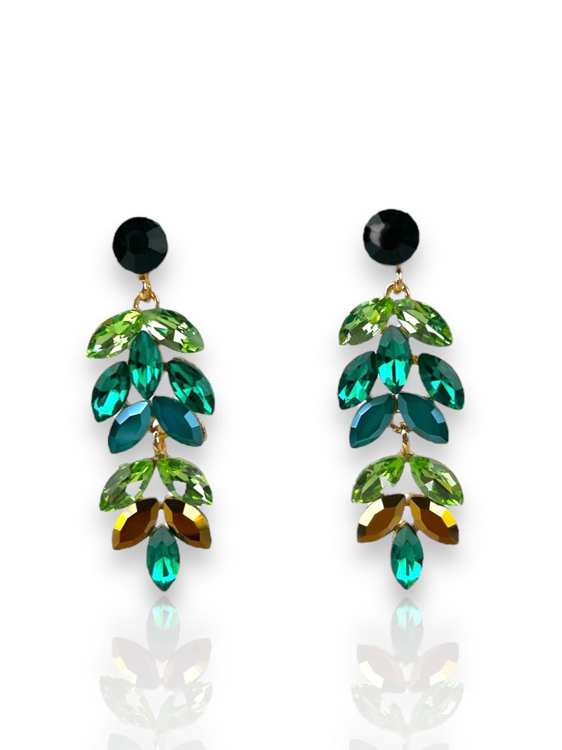 Green strands cascade earrings