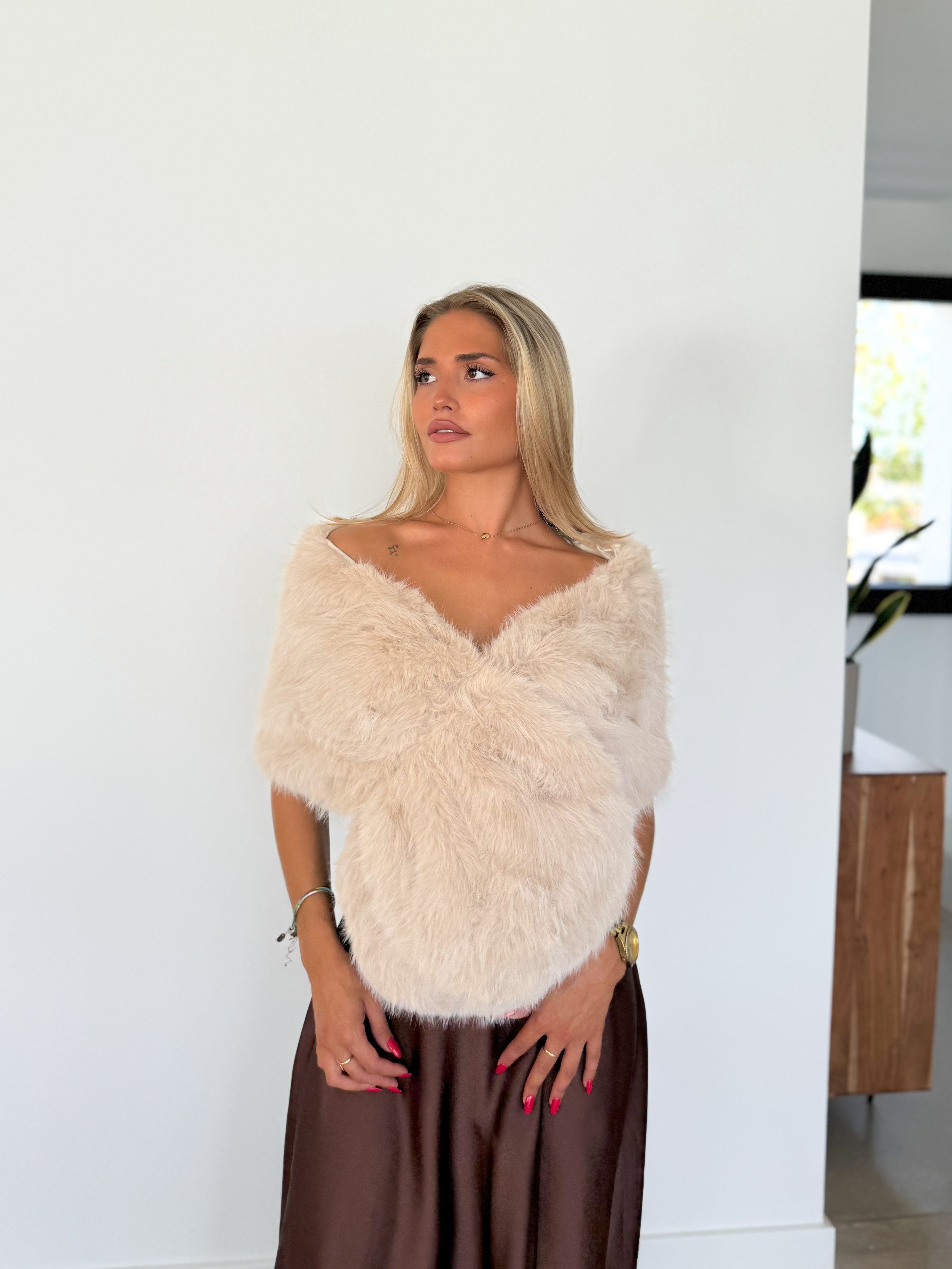 Beige fur event stole