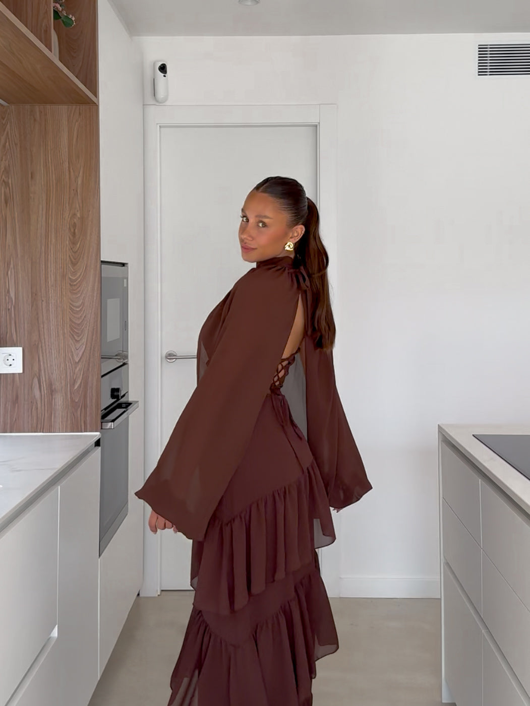 Shawl sleeves cape chocolate bow