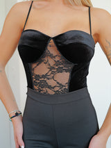 Black velvet lace bodysuit