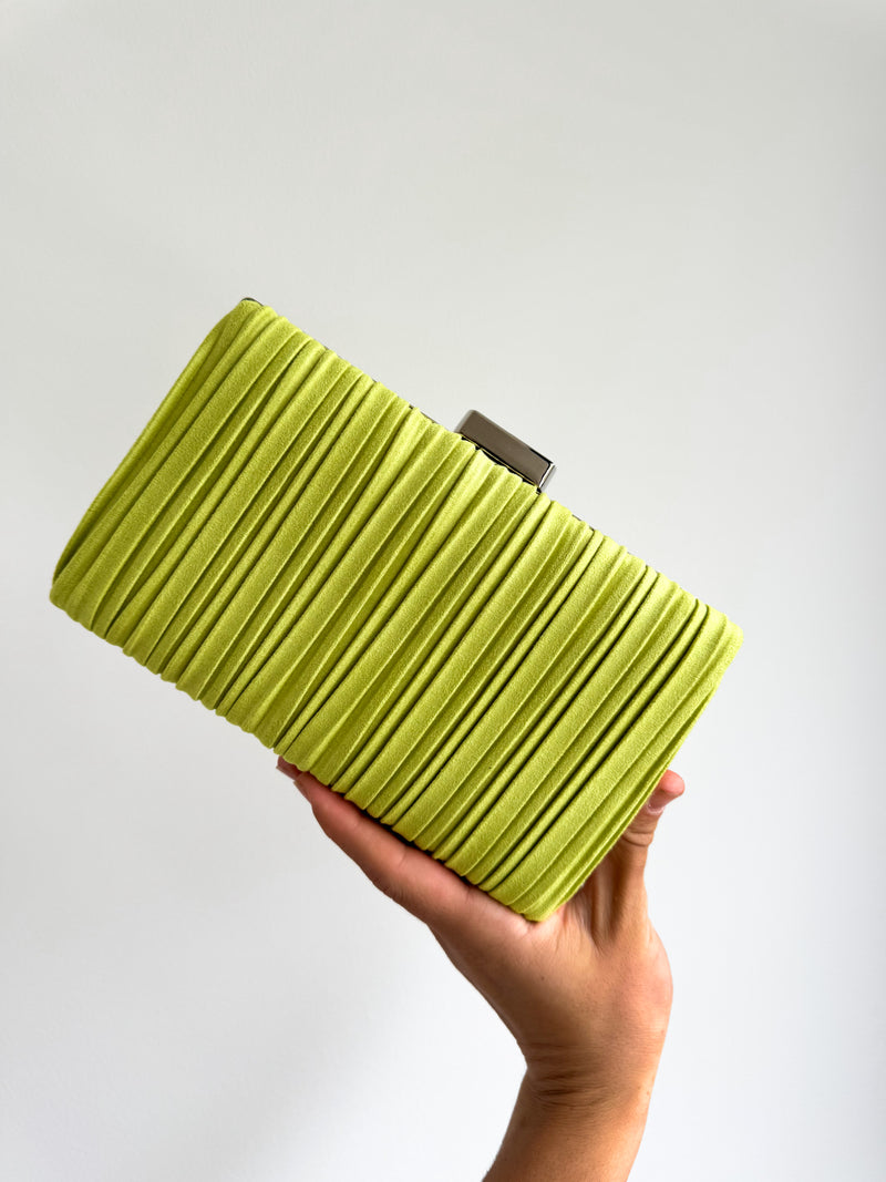 Lime embossed suede clutch