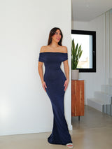 Navy back bardot dress