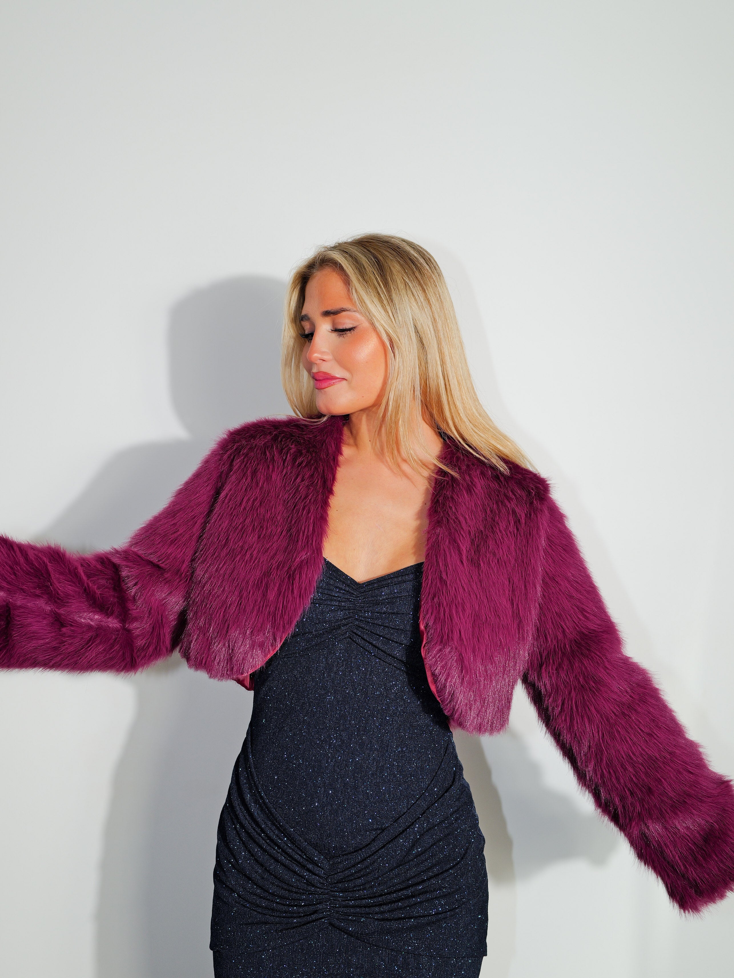 Eggplant mini fur jacket