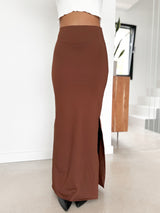 Long brown gathered skirt