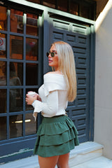 Khaki ruffled mini nest skirt