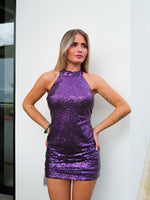 Purple glitter halter dress