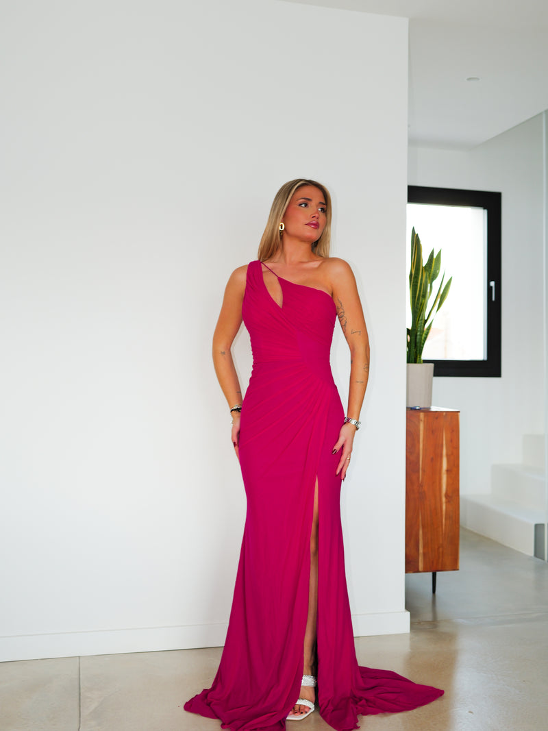 Asymmetrical draped dress fuchsia