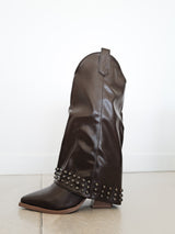 Brown leather effect studded boot