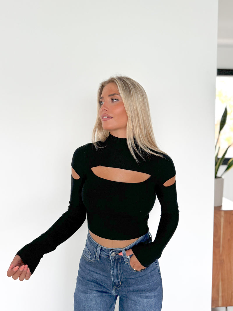 Black slit sweater