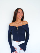 Navy ribbed zippered boat pullover